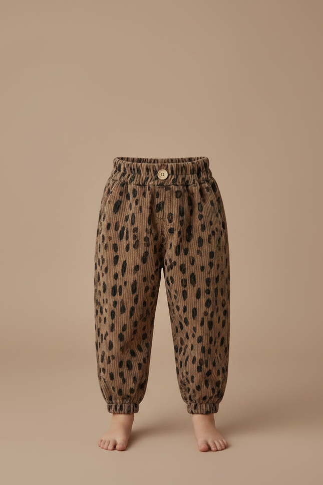 Pantalon Léopard Côtelé Marron Large Enfant - Cordé - vue 3