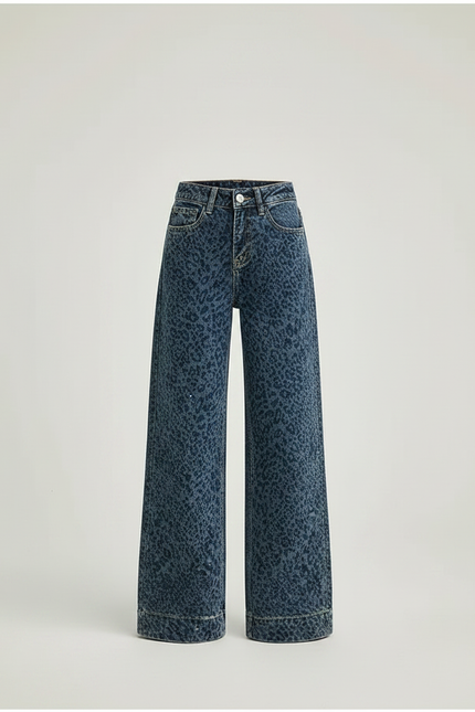 Pantalon Léopard Denim Ample Imprimé Taille Haute - Jean - vue 3