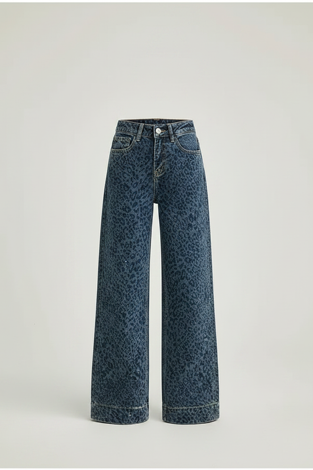 Pantalon Léopard Denim Ample Imprimé Taille Haute - Jean - vue 3