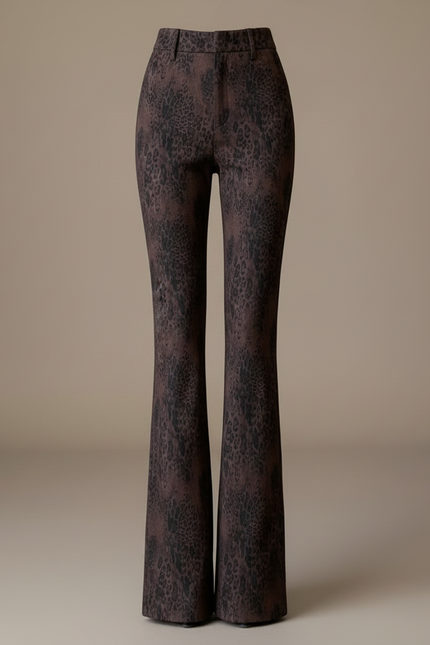 Pantalon Léopard Marron Évasé Velours Taille Haute - Imprimé - vue 3