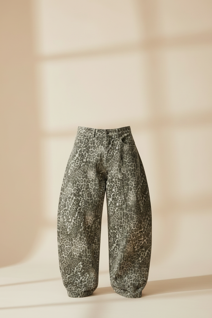 Pantalon Léopard Gris Ample Imprimé Décontracté Homme - Jean - vue 3