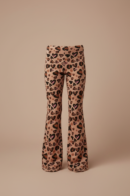 Pantalon Léopard Enfant Évasé Cœurs Marron Imprimé - Maille - vue 3