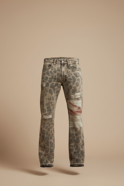 Pantalon Droit Leopard - Imprimé Jean - vue 3