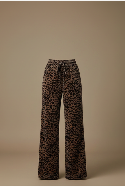 Pantalon Léopard Velours Imprimé Ample Marron Décontracté - vue 3