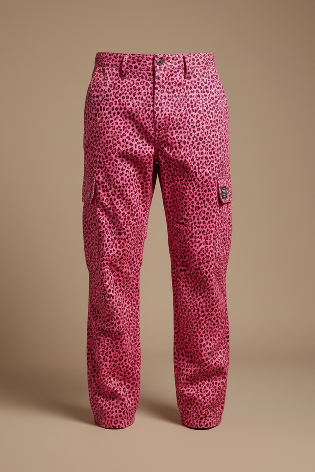Pantalon Léopard Rose Cargo Ample Homme - Toile - vue 3
