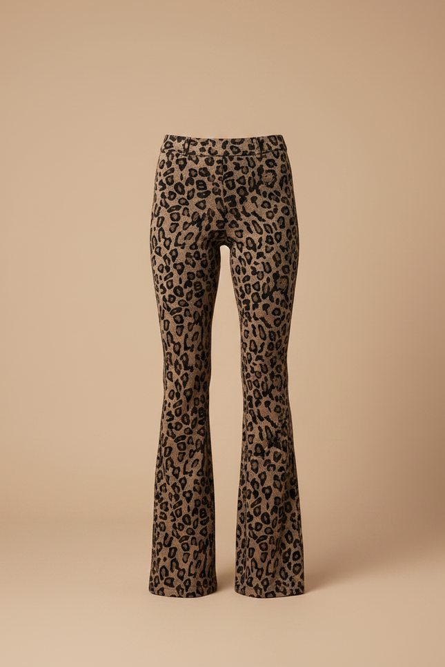 Pantalon Léopard Évasé Imprimé Marron Confortable - Maille - vue 3