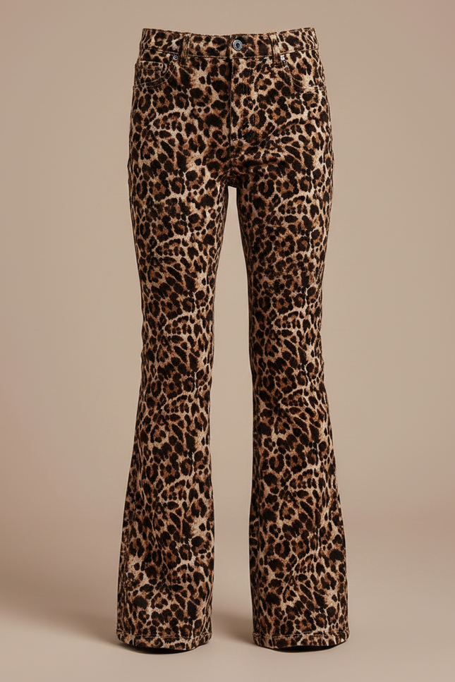 Pantalon Léopard Marron Évasé Enfant Confortable - Imprimé Velours - vue 3