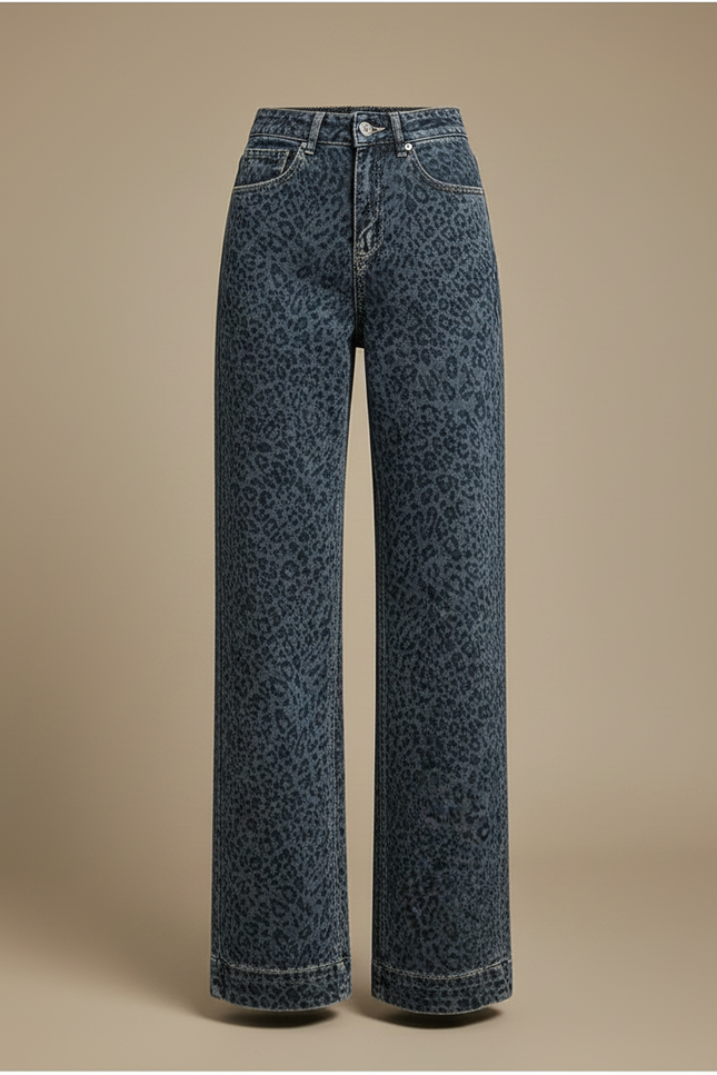 Pantalon Léopard Denim Ample Taille Haute Imprimé Femme - Jean - vue 3