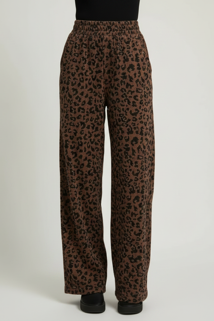Pantalon Léopard Marron Côtelé Fluide Ample - Cordé - vue 3