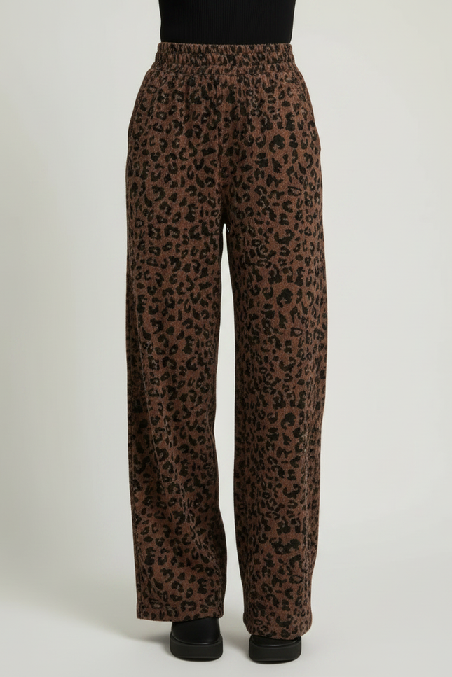 Pantalon Léopard Marron Côtelé Fluide Ample - Cordé - vue 3