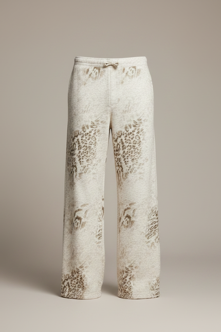 Pantalon Léopard Homme Ample Molleton Imprimé Crème - vue 3