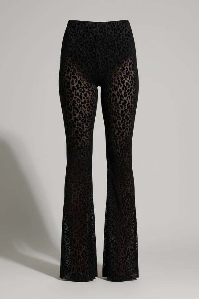 Pantalon Léopard Noir Transparent Évasé Imprimé Sexy - Velours - vue 3