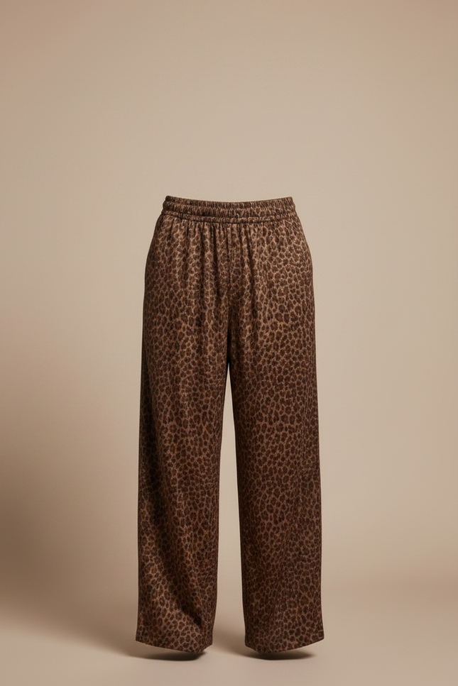 Pantalon Léopard Marron Ample Imprimé Homme Fluide - Satin - vue 3