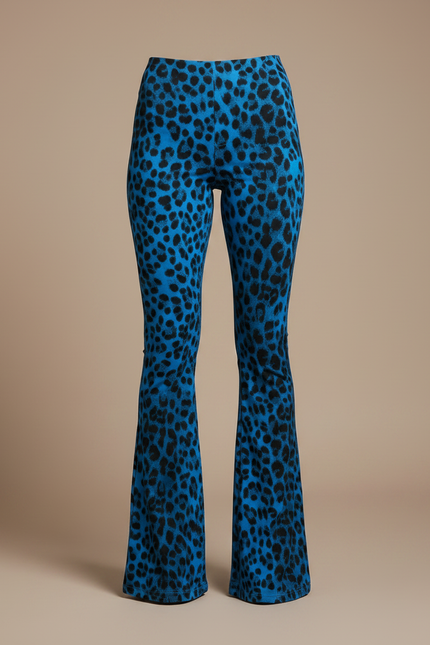 Pantalon Léopard Bleu Évasé Imprimé Stretch Femme - Maille - vue 3