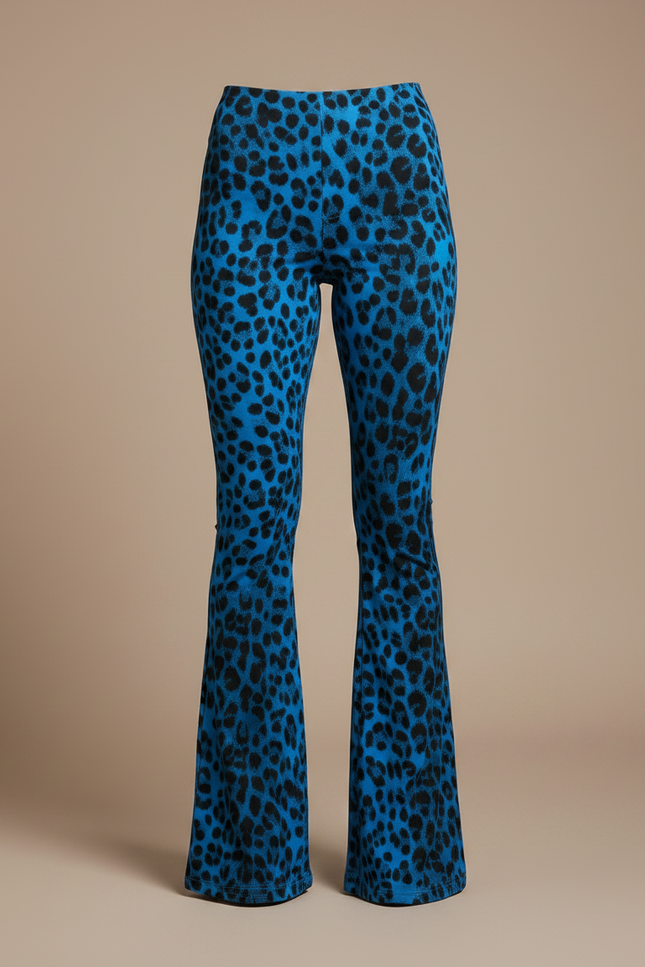 Pantalon Léopard Bleu Évasé Imprimé Stretch Femme - Maille - vue 3