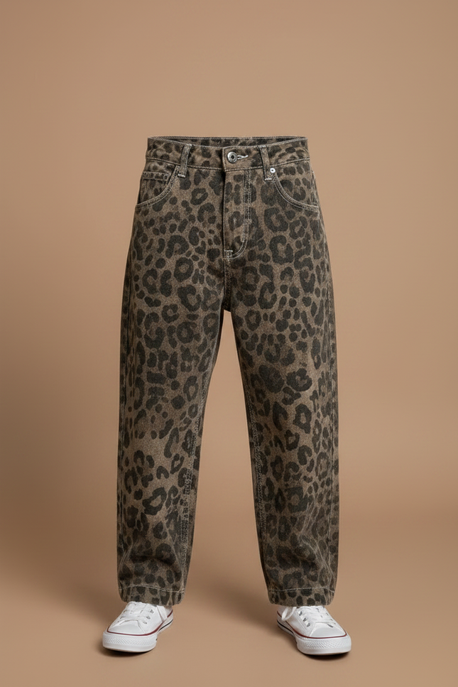 Pantalon Léopard Marron Ample Imprimé Enfant Décontracté - Jean - vue 3