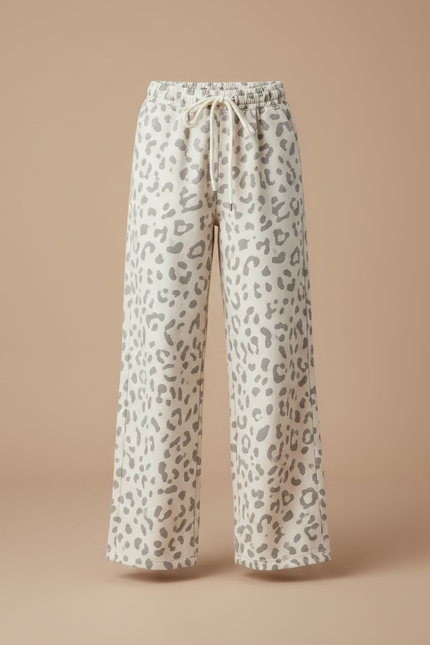 Pantalon Léopard Blanc Gris Ample Décontracté Confortable - Imprimé Molleton - vue 3