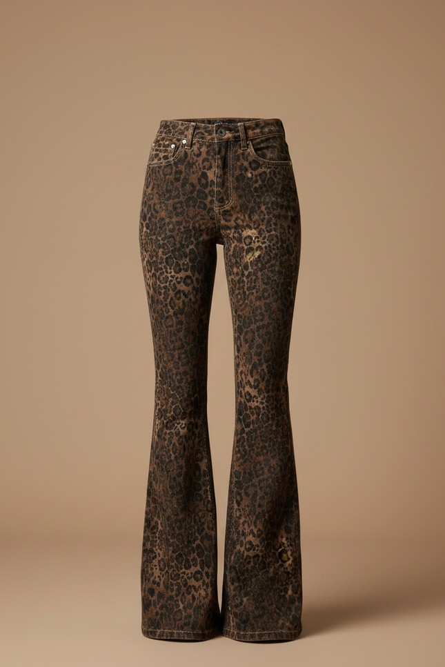 Pantalon Léopard Évasé Imprimé Marron Ajusté Femme - Velours - vue 3