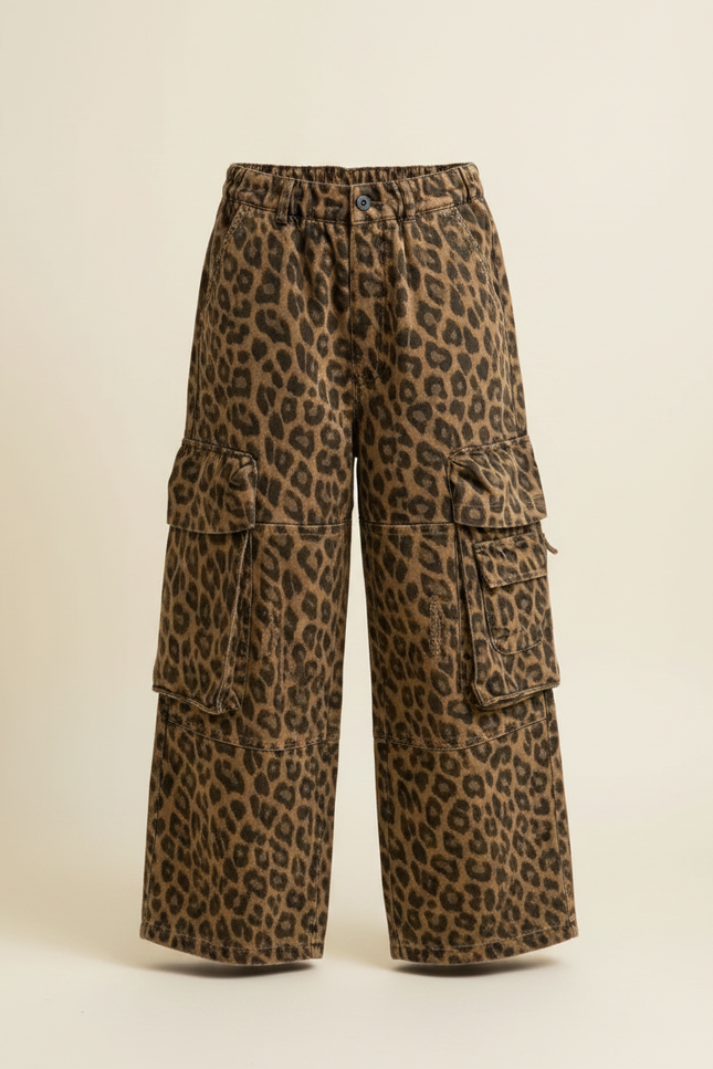 Pantalon Léopard Cargo Ample Imprimé Marron Enfant - Toile - vue 3