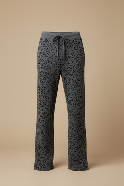 Pantalon Léopard Gris Évasé Motif Animal Homme - Maille - vue 3