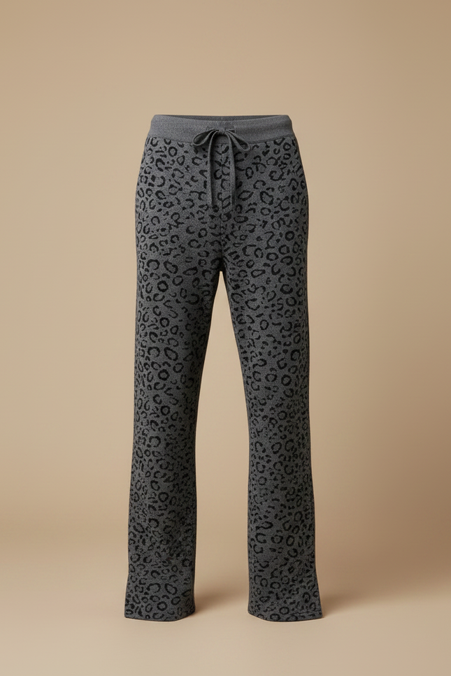 Pantalon Léopard Gris Évasé Motif Animal Homme - Maille - vue 3