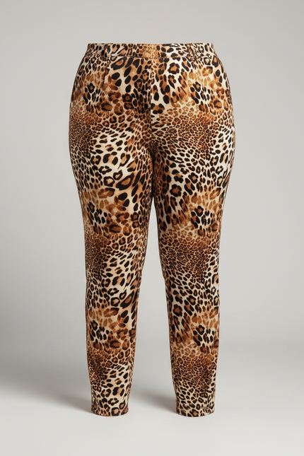 Pantalon Léopard Marron Imprimé Ajusté Stretch Chic - Maille - vue 3