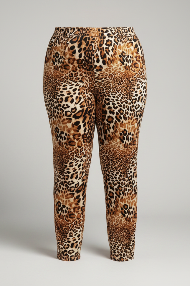 Pantalon Léopard Marron Imprimé Ajusté Stretch Chic - Maille - vue 3