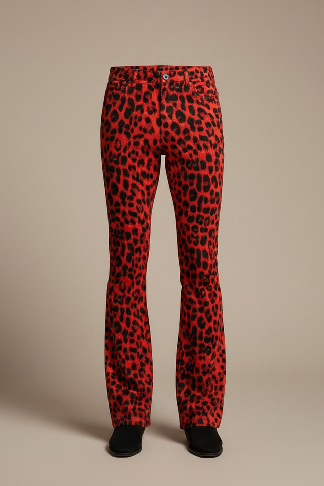 Pantalon Léopard Rouge Noir Évasé Imprimé Moulant - Polyester - vue 3