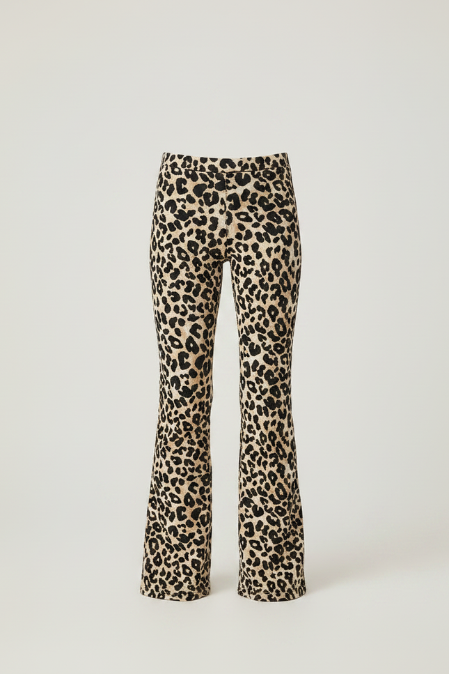 Pantalon Léopard Évasé Imprimé Marron Ajusté Fille - Maille - vue 3