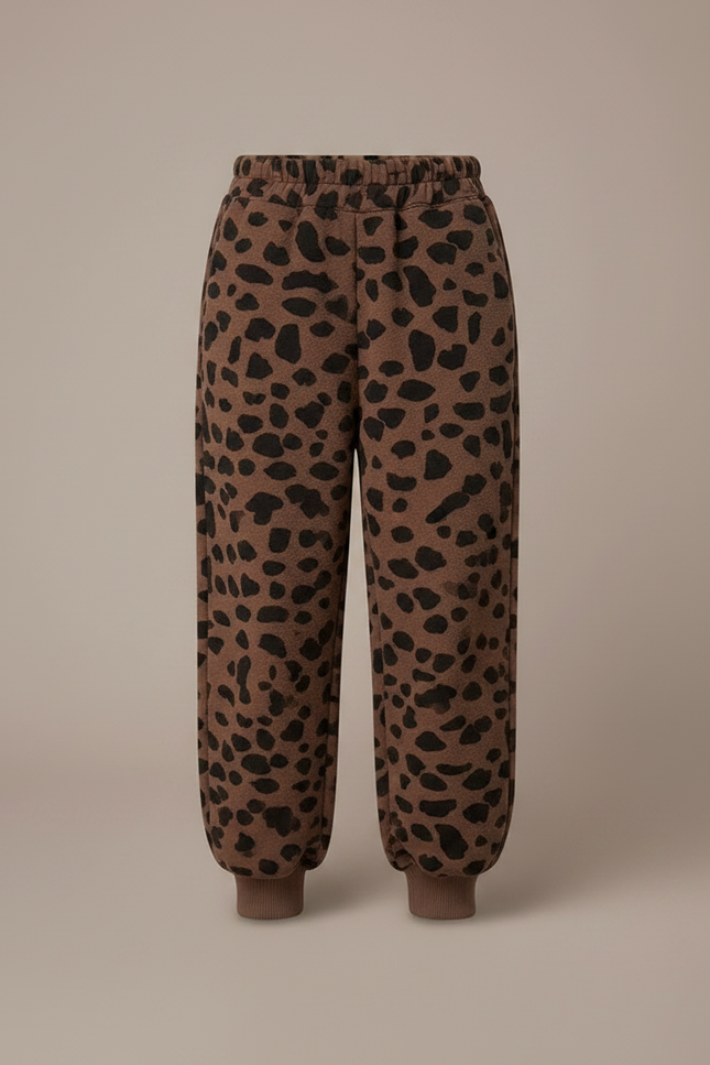 Pantalon Léopard Marron Imprimé Ample Molletonné Enfant - vue 3