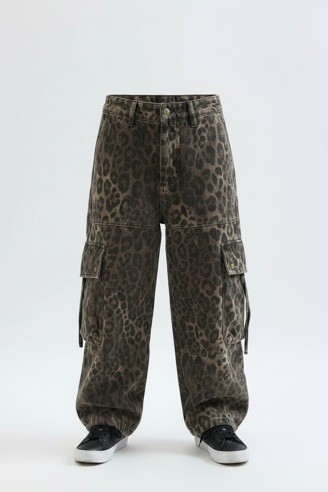 Pantalon Léopard Cargo Ample Garçon Imprimé Marron - Toile - vue 3