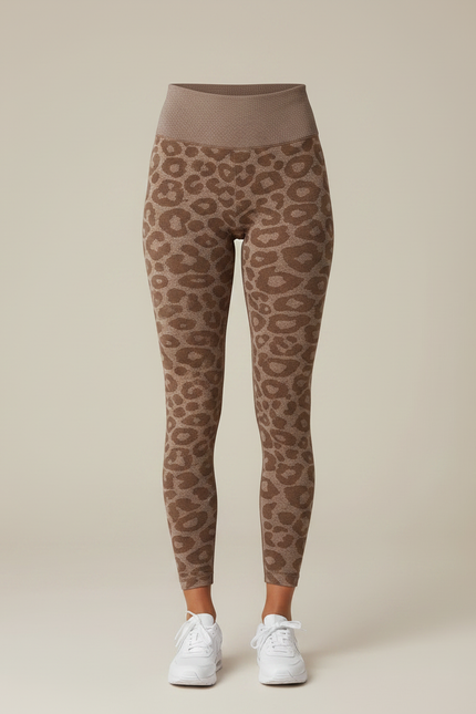 Pantalon Léopard Marron Moulant Sans Couture Fitness - Maille - vue 3