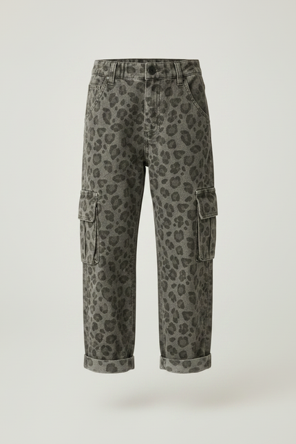 Pantalon Léopard Cargo Gris Imprimé Confortable Enfant - Jean - vue 3