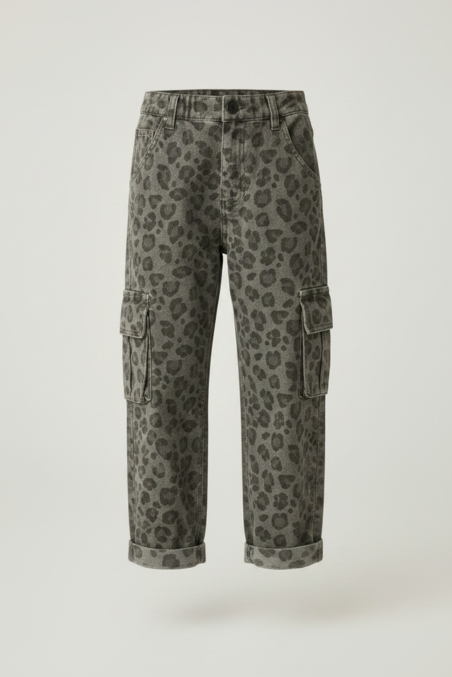 Pantalon Léopard Cargo Gris Imprimé Confortable Enfant - Jean - vue 3