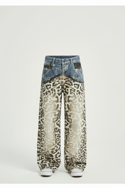 Pantalon Léopard Ample Imprimé Denim Femme - Jean - vue 3