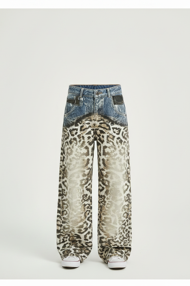Pantalon Léopard Ample Imprimé Denim Femme - Jean - vue 3