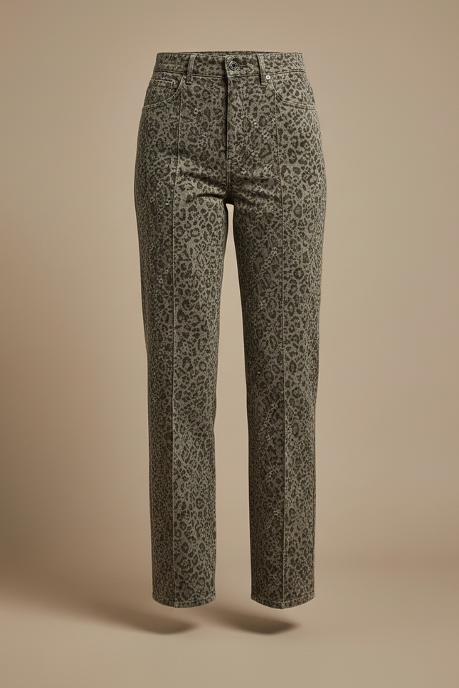 Pantalon Léopard Gris Ample Droit Imprimé Femme - Jean - vue 3