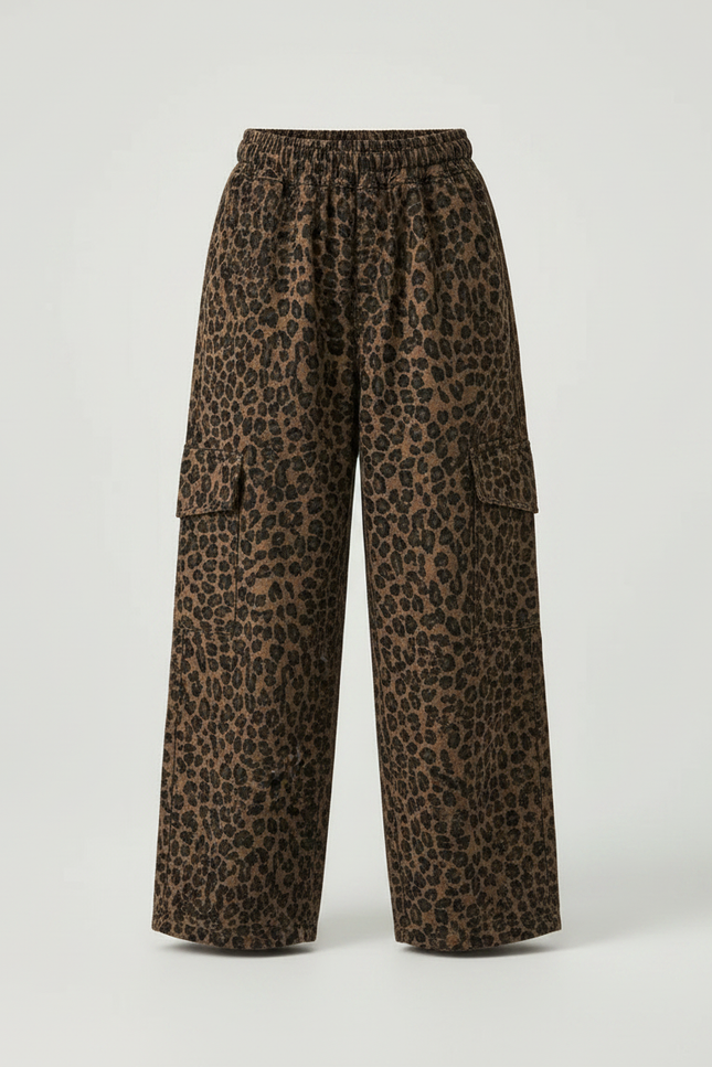 Pantalon Léopard Marron Ample Cargo Fille - Toile - vue 3