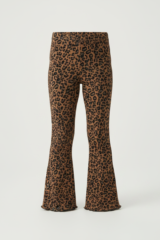 Pantalon Léopard Évasé Imprimé Marron Confortable Fille - Maille - vue 3
