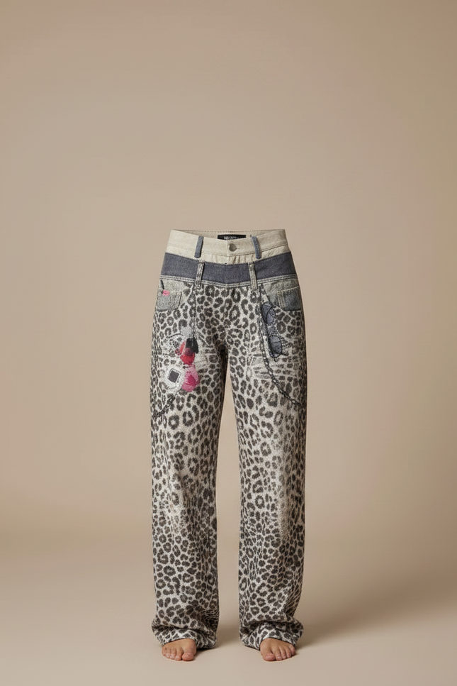 Pantalon Léopard Ample Imprimé Ceinturé Décontracté Femme - Maille - vue 3
