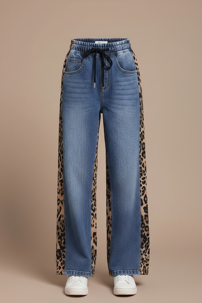 Pantalon Léopard Jean Ample Patchwork Décontracté Fille - Imprimé - vue 3