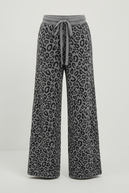 Pantalon Léopard Gris Tricoté Large Doux Confortable - Maille - vue 3