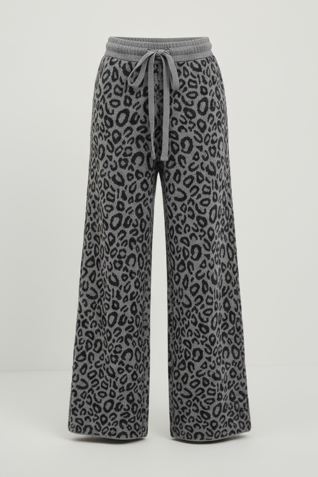 Pantalon Léopard Gris Tricoté Large Doux Confortable - Maille - vue 3