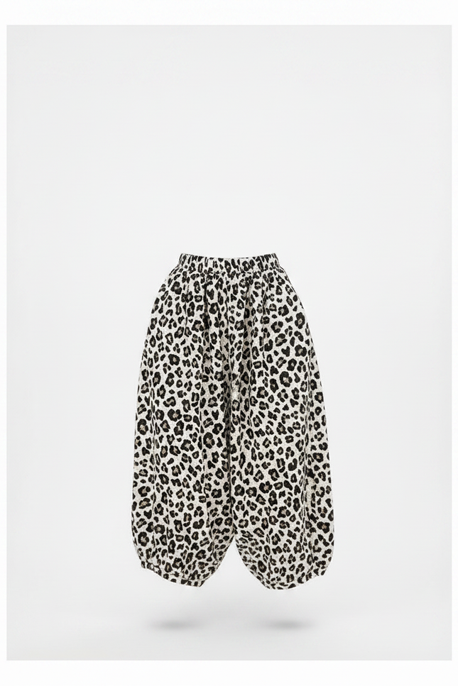 Pantalon Léopard Ample Imprimé Noir Blanc Fluide Fille - Viscose - vue 3