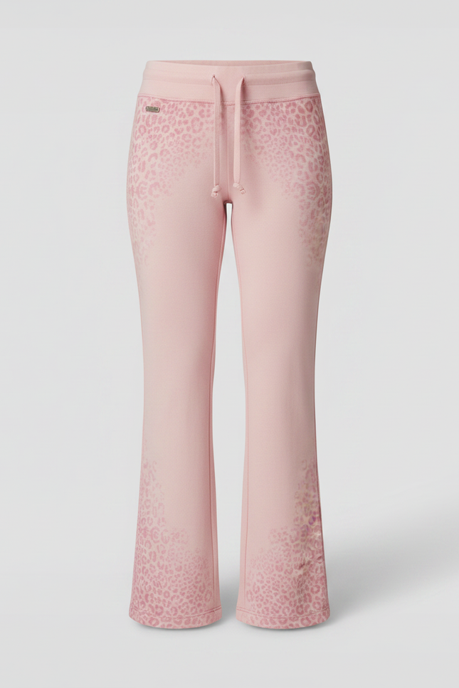Pantalon Léopard Rose Pâle Évasé Décontracté - Molleton - vue 3