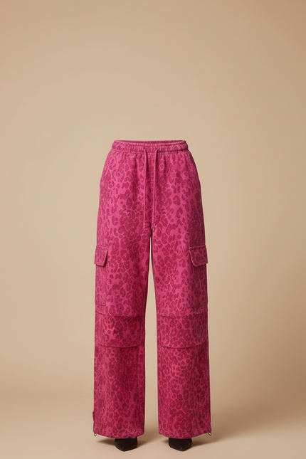 Pantalon Léopard Rose Ample Cargo Imprimé Décontracté - Coton - vue 3