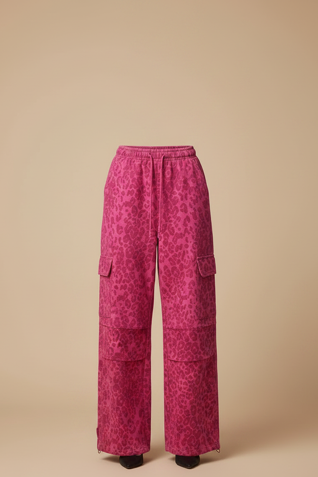 Pantalon Léopard Rose Ample Cargo Imprimé Décontracté - Coton - vue 3