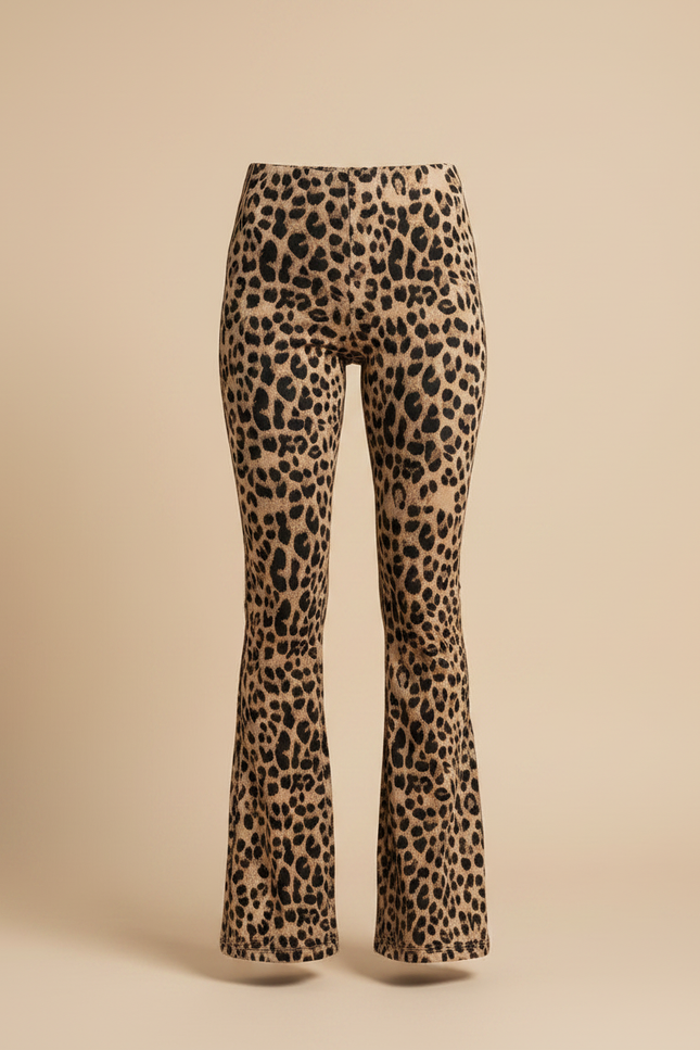 Pantalon Léopard Évasé Femme Imprimé Taille Haute - Maille - vue 3