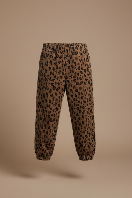Pantalon Léopard Marron Côtelé Ample Enfant Décontracté - Cordé - vue 3