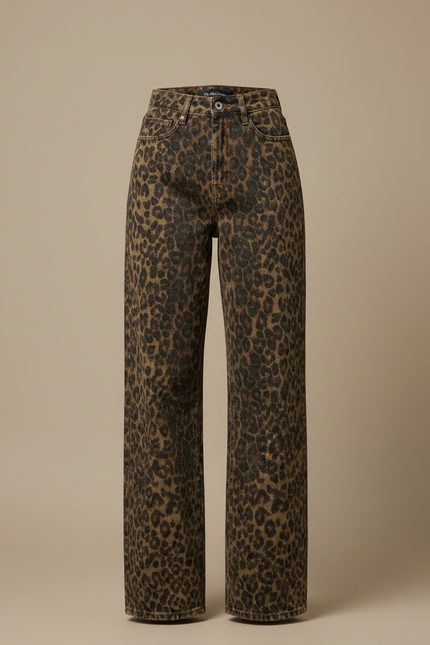 Pantalon Léopard Jean Ample Vintage Marron Femme - vue 3